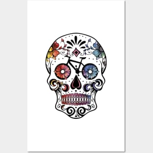 Sugar skull bikes watercolor Posters and Art